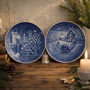 Vintage Royal Copenhagen Blue Christmas Plates 1968 & 1969 Denmark Set of 2